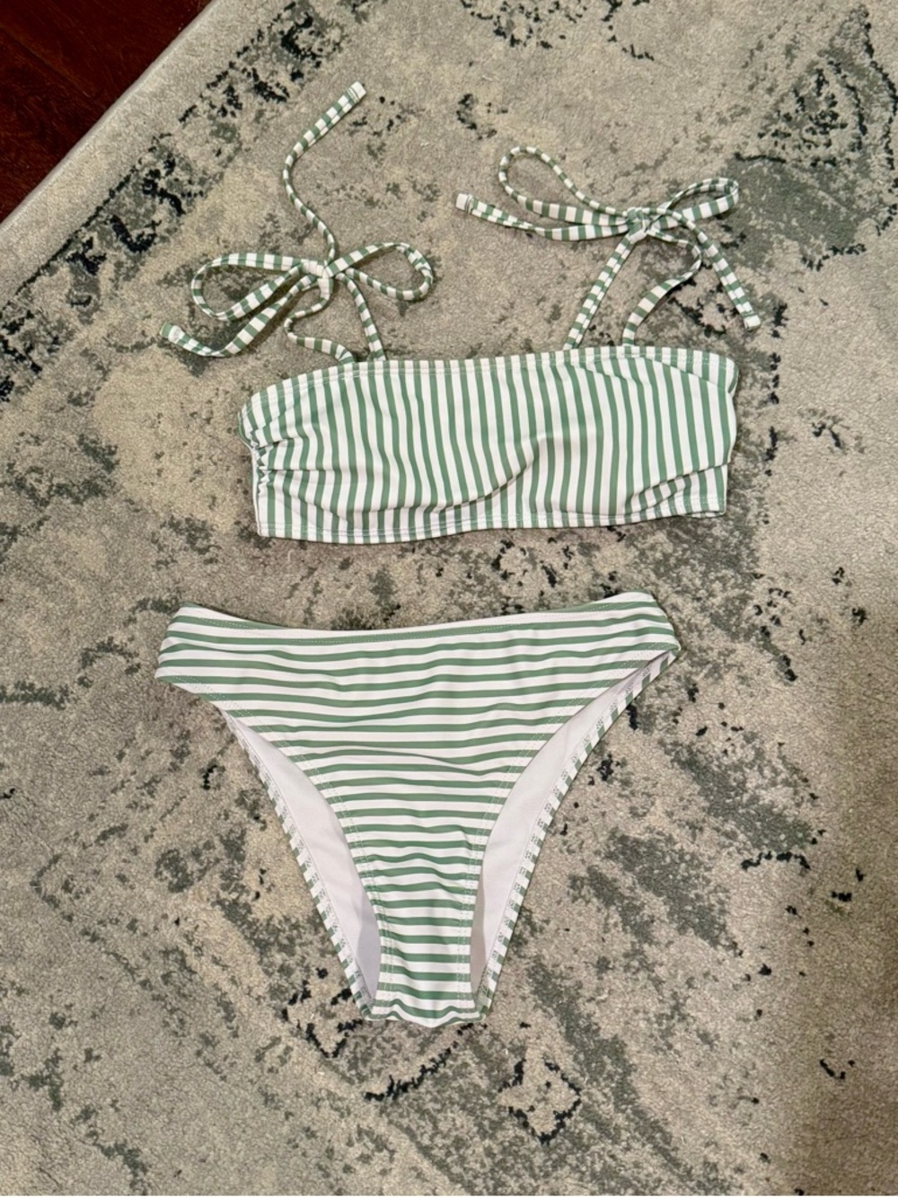 Green & White Striped Bikini Set